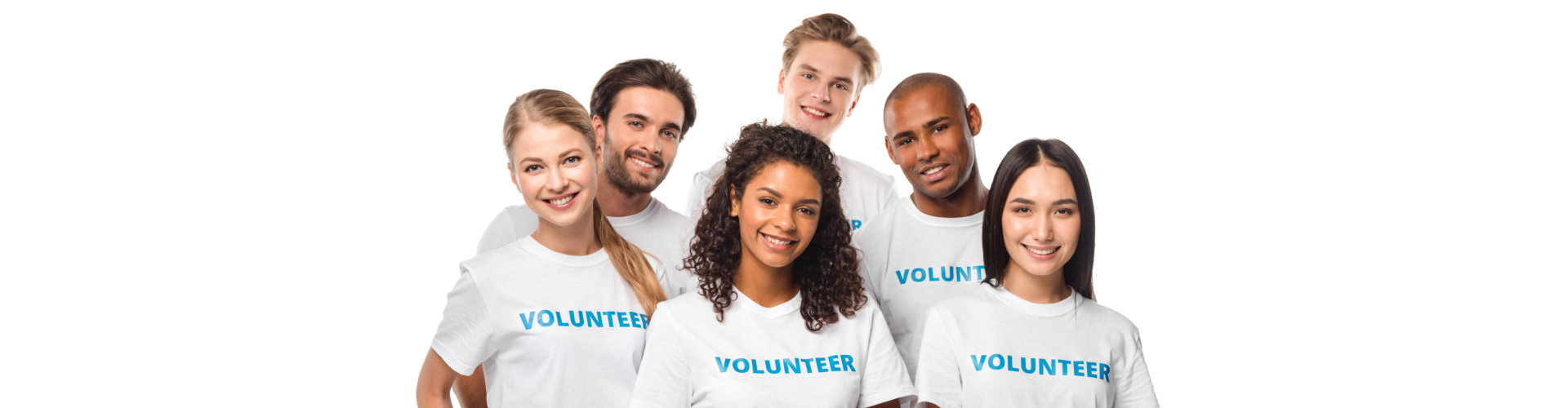 group of people wearing volunteer white shirt